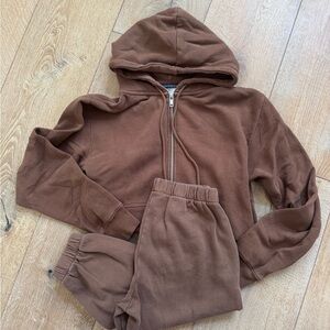 Brandy Melville Chocolate Brown Hoodie and Joggers Matching Set